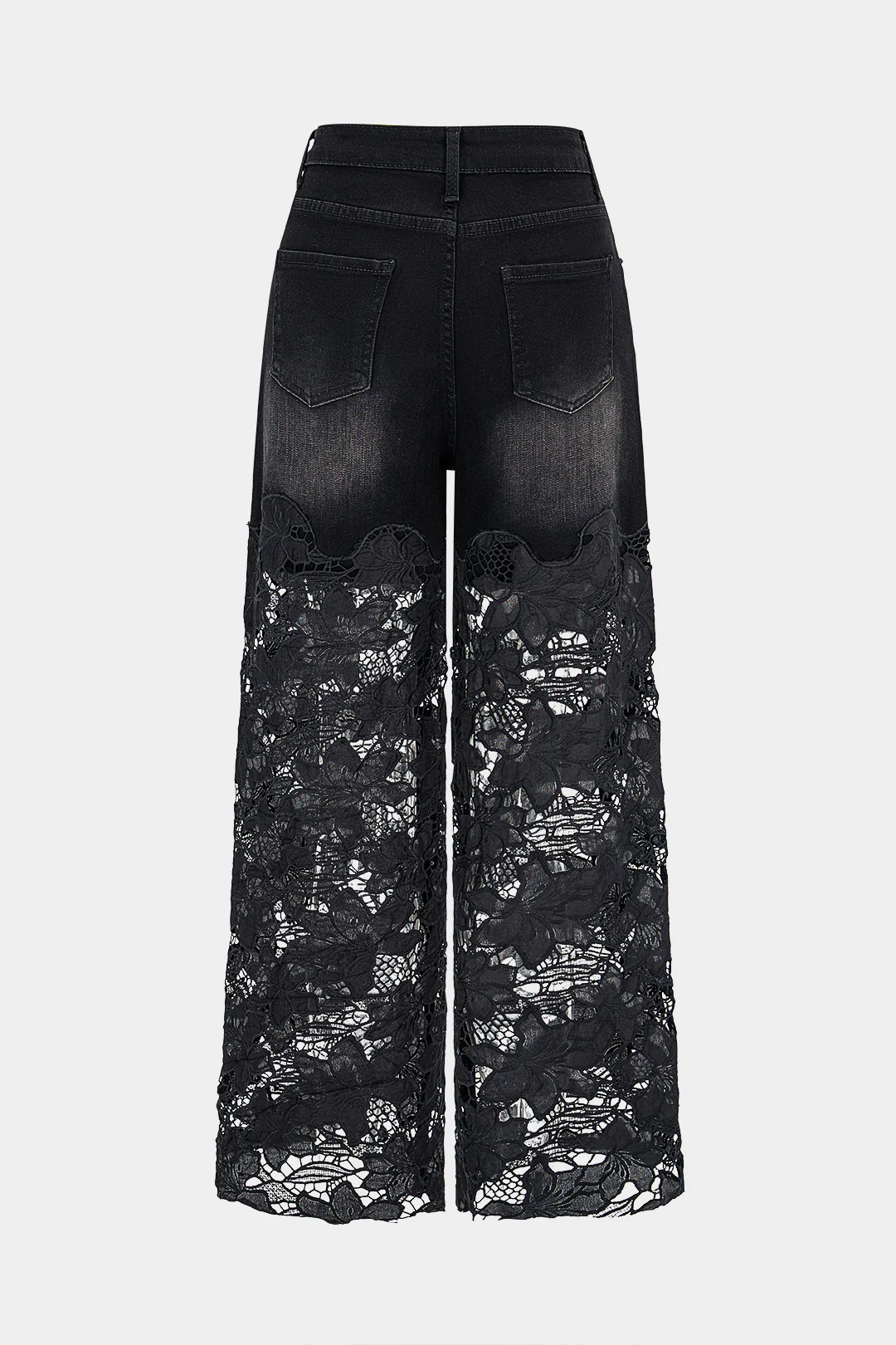 Denim Floral Hollow Out Rhinestone Decor Jeans - Image 2