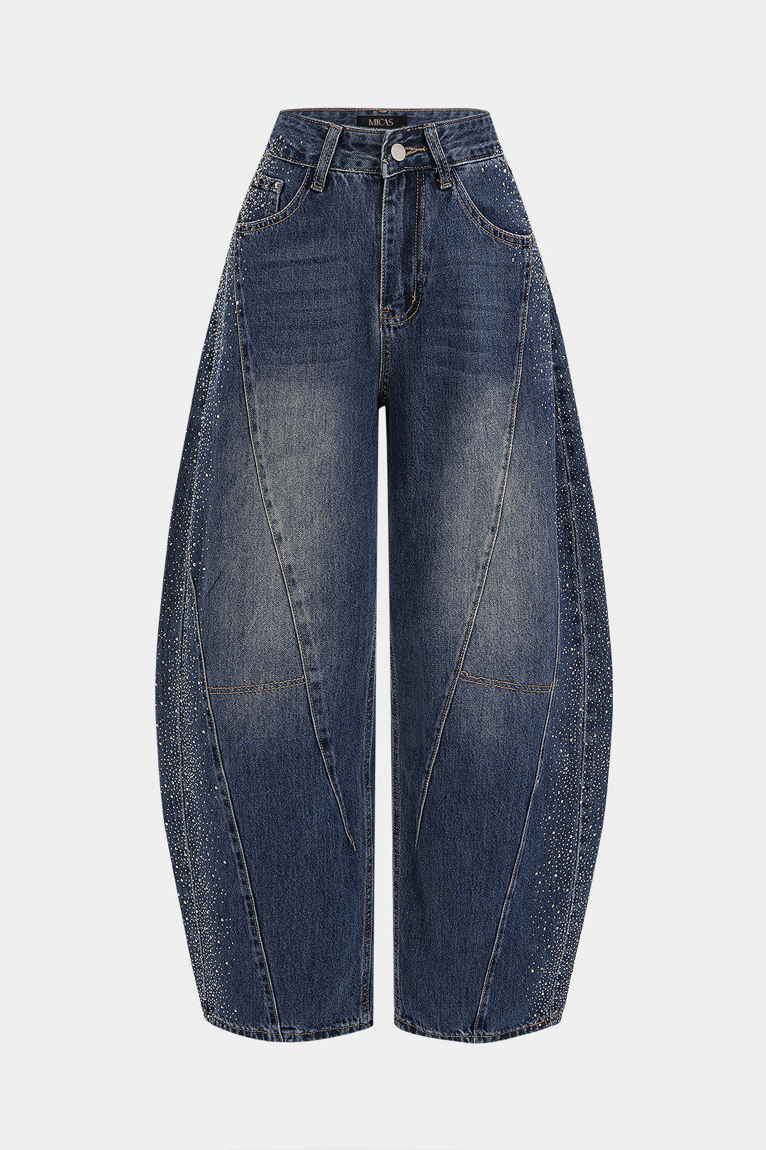 Denim Rhinestone High Waist Wide Leg Jeans