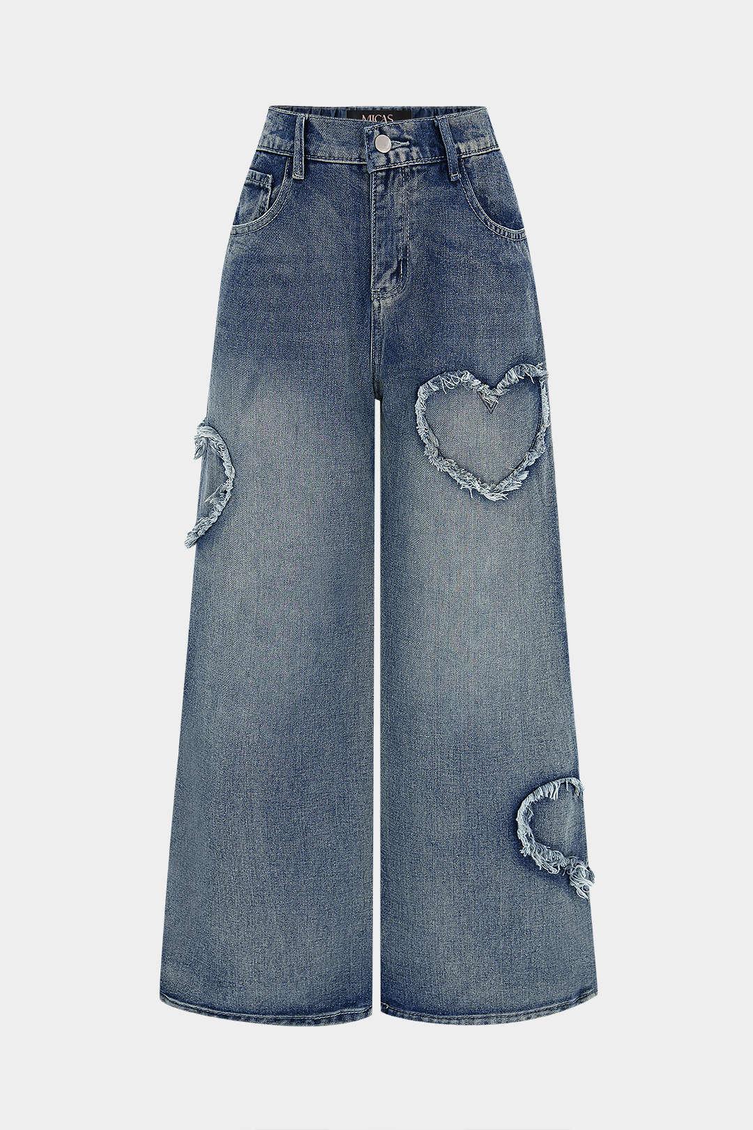 Denim Frayed Heart Straight Leg Jeans