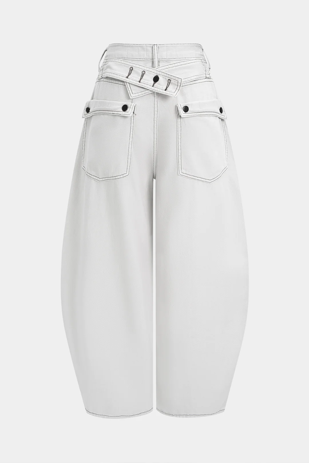 Denim Belted Pocket Barrel Jeans