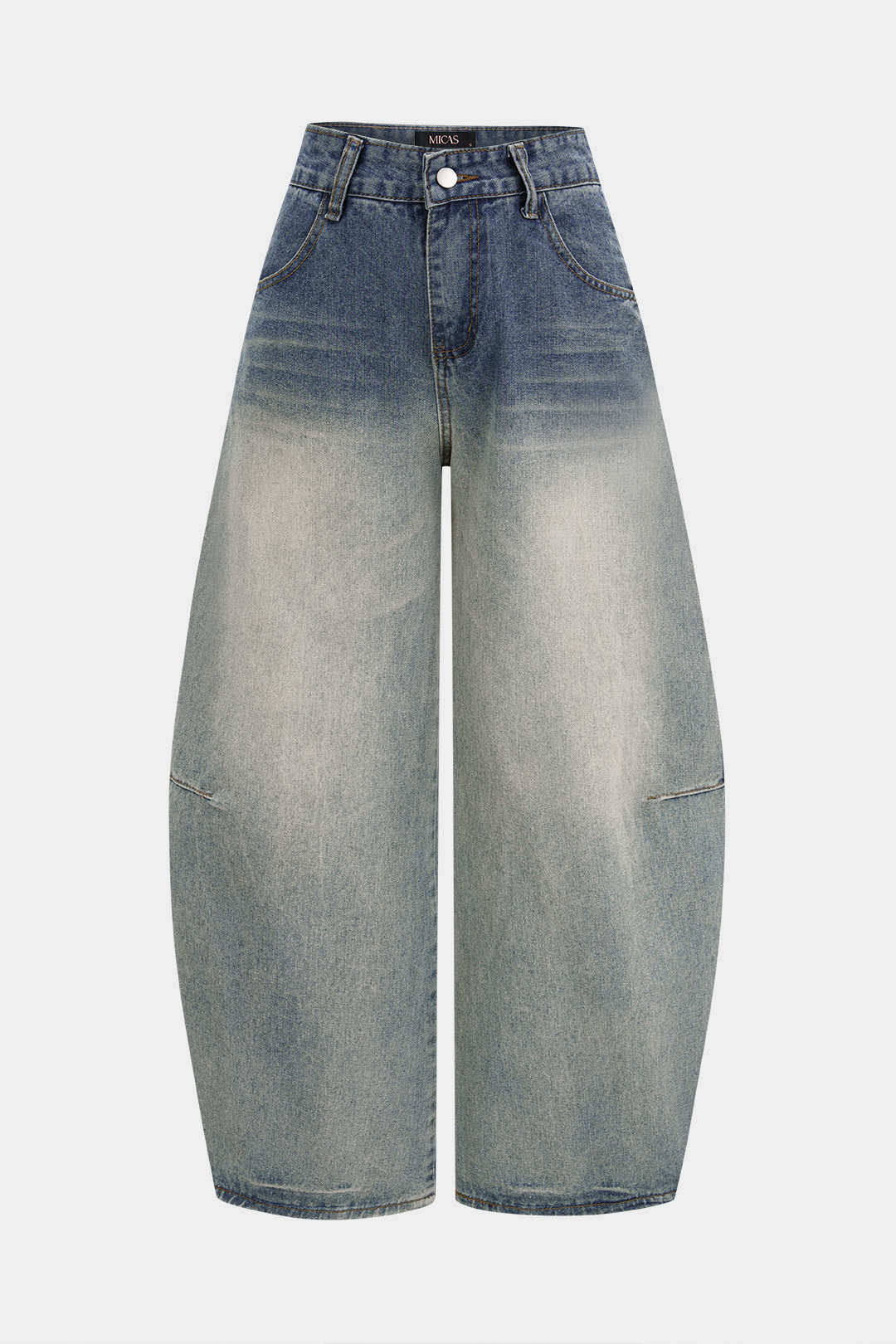 Denim Contrast Ombre Embroidery Wide Leg Jeans