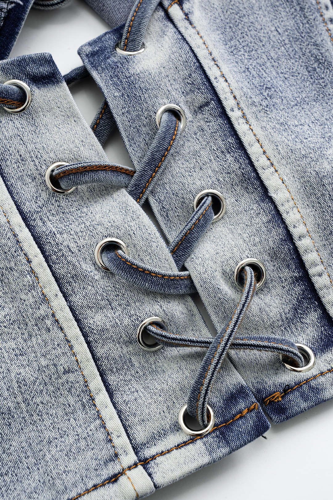 Denim Tie Up Halter And Mini Skirt Set - Image 7