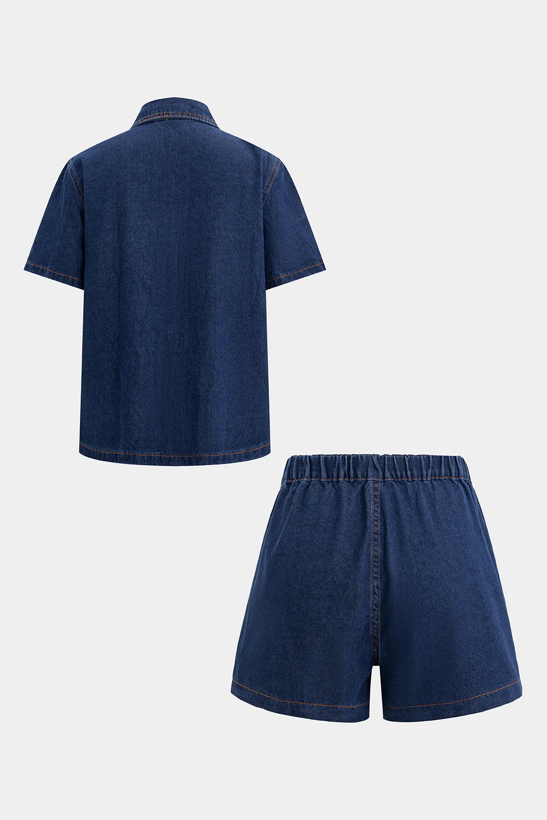 Denim Button Short-Sleeve Shirt And Pocket Shorts Set - Image 4
