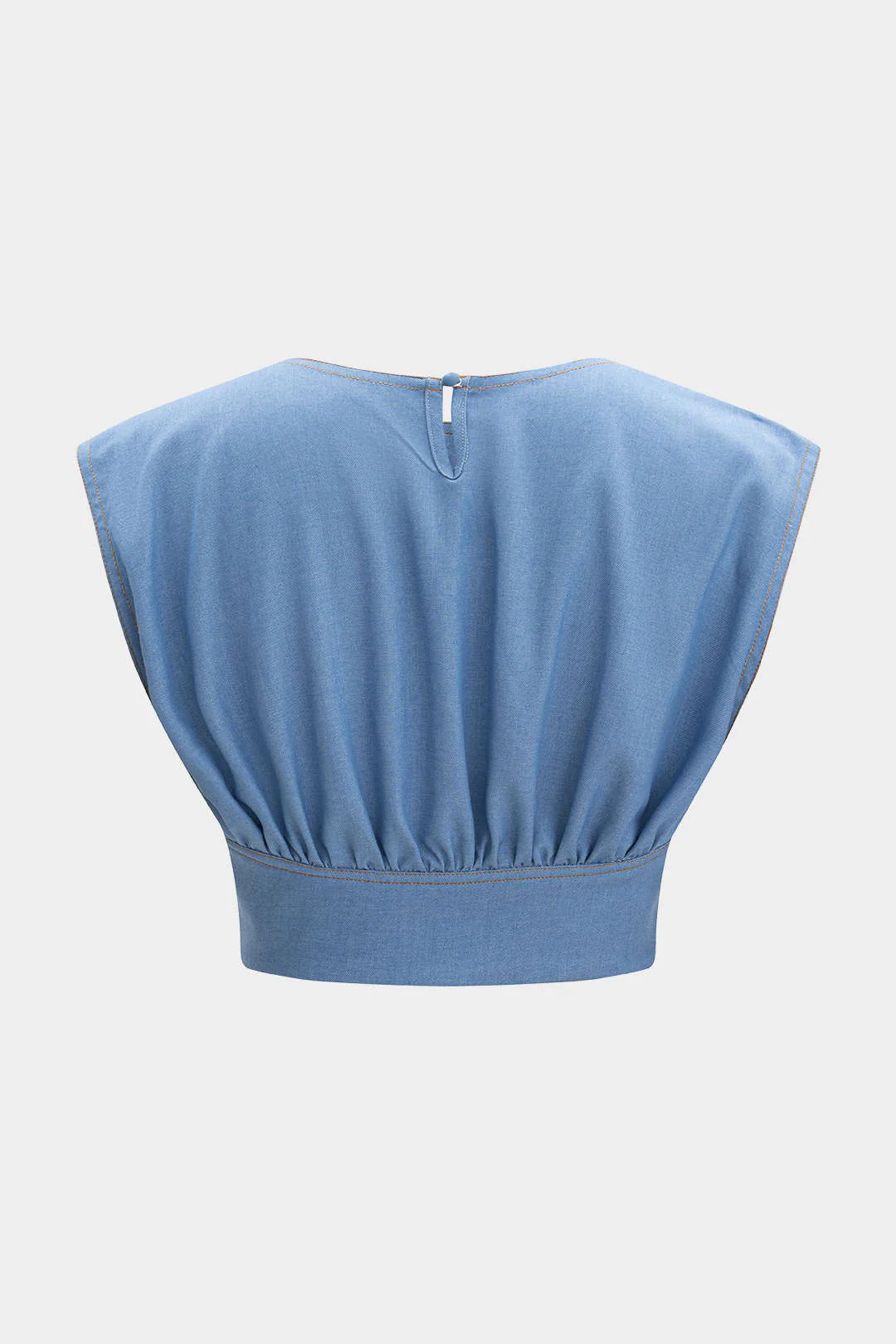 Denim Ruched Tank Top And Zipper Detail Shorts Set - Image 4