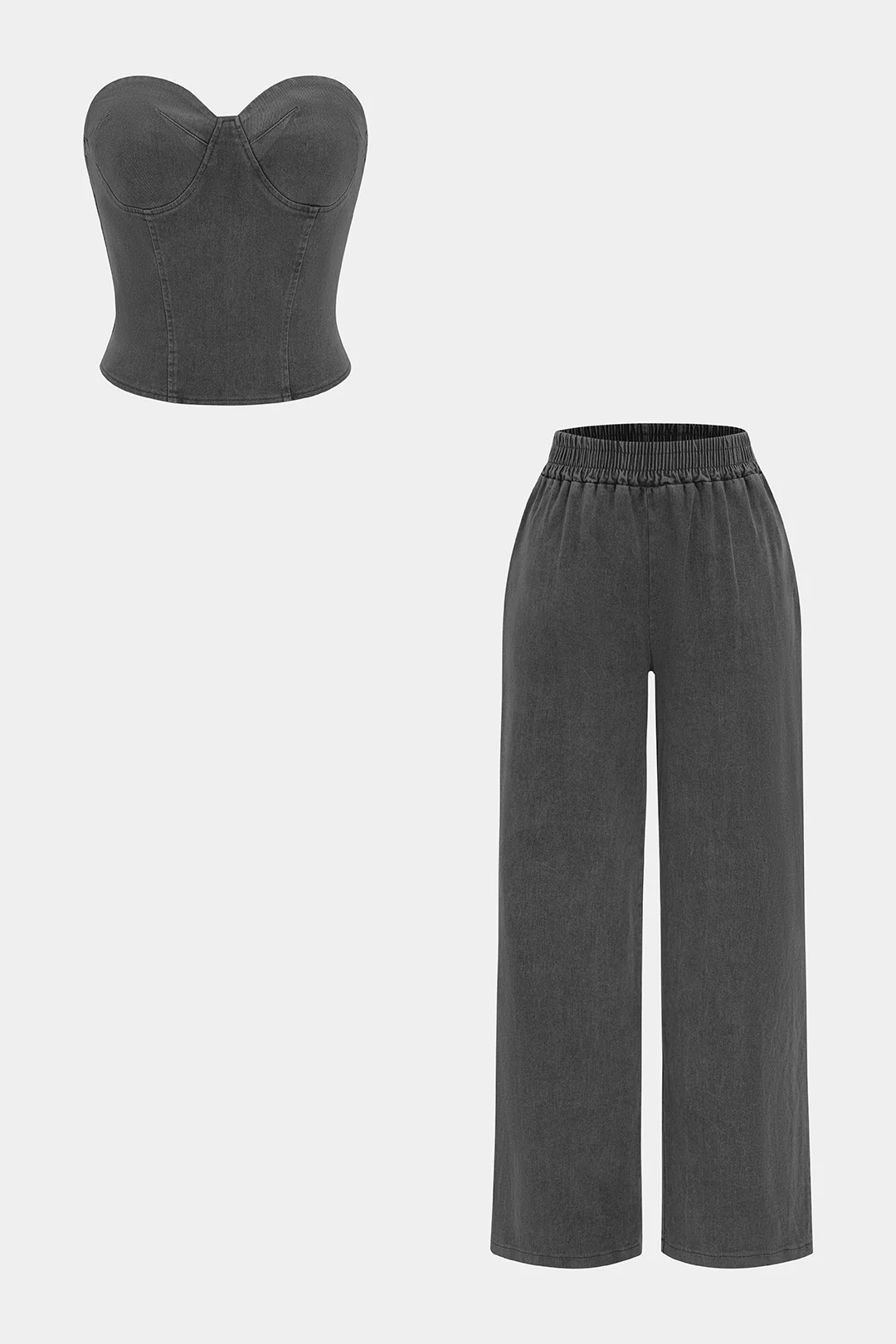 Denim Zipper Tube Top And Jeans Set - Image 6