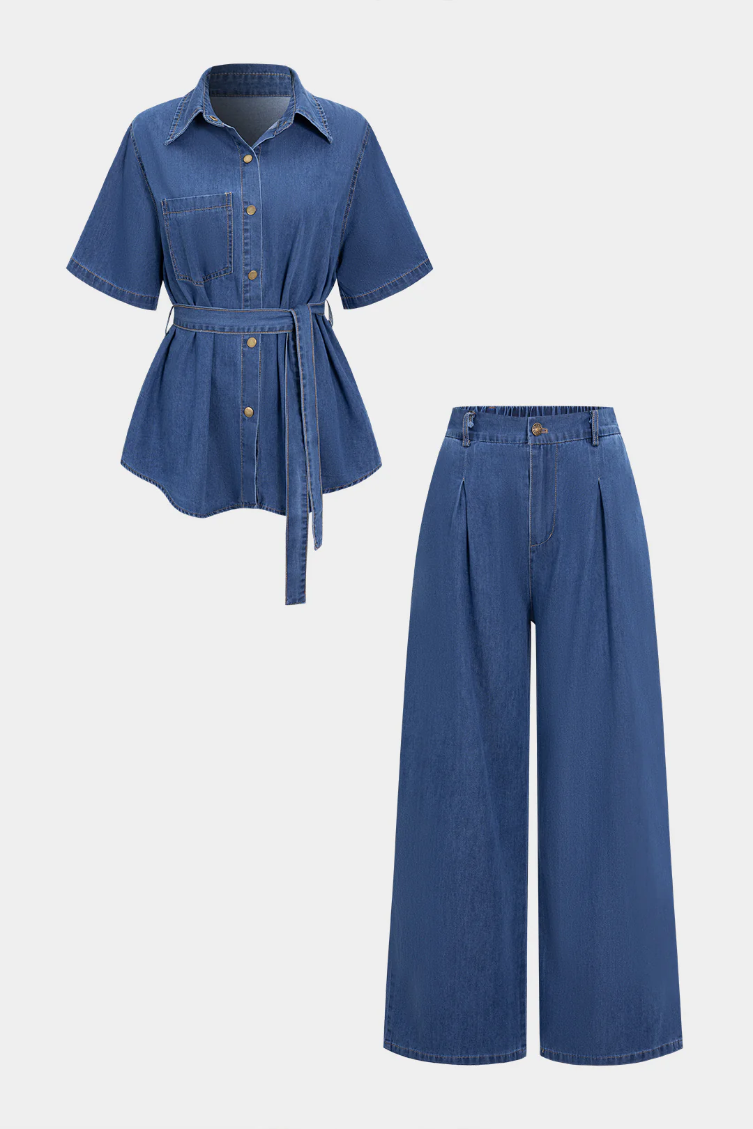 Denim Button Tie Shirt And Jeans Set - Image 2