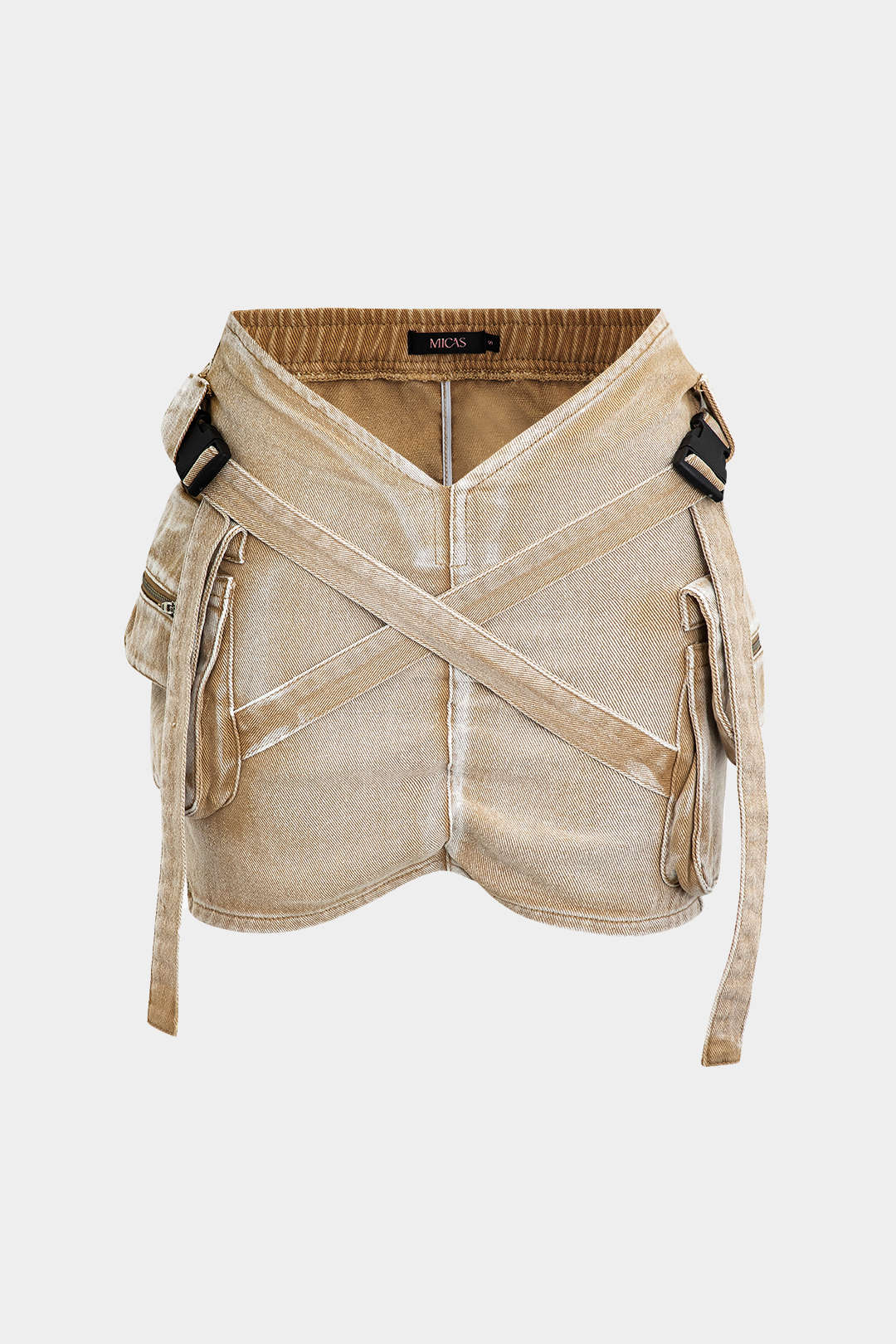 V-waist Buckle Flap Pocket Denim Cargo Skirt - Image 10