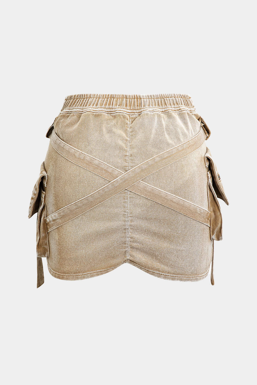 V-waist Buckle Flap Pocket Denim Cargo Skirt - Image 11