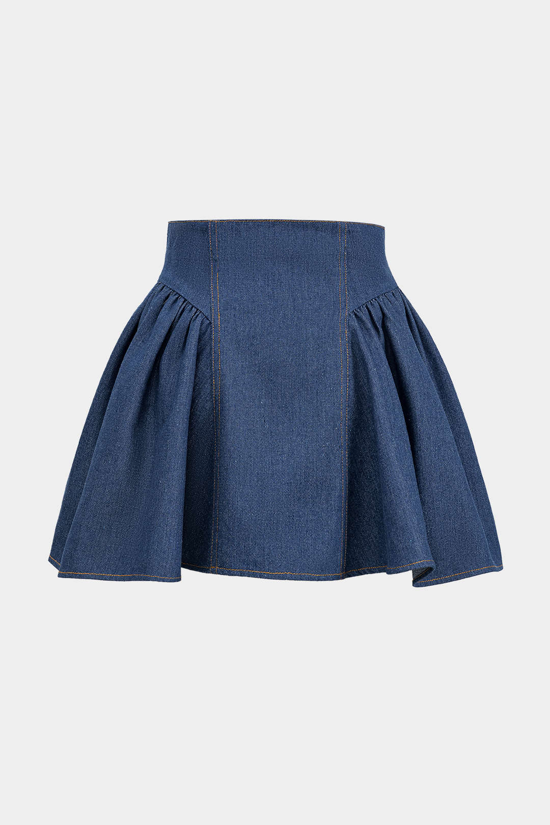 Denim Ruched Button High Waist Skirt - Image 2