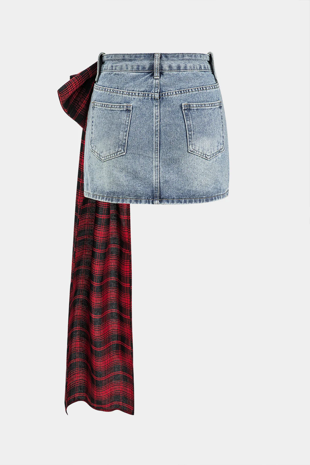 Denim Bow Patchwork Tie-Up Skirt - Image 2