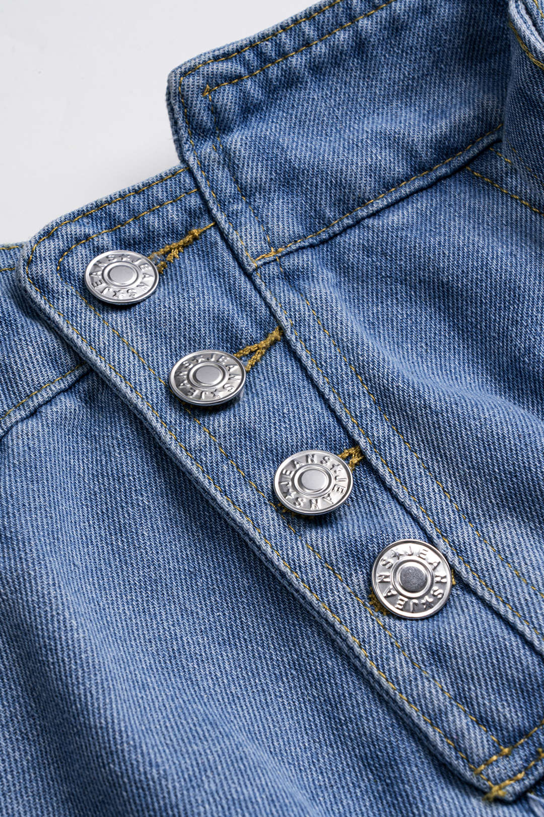 Denim Mesh Patchwork Belted Button Pocket Skirt - Image 3