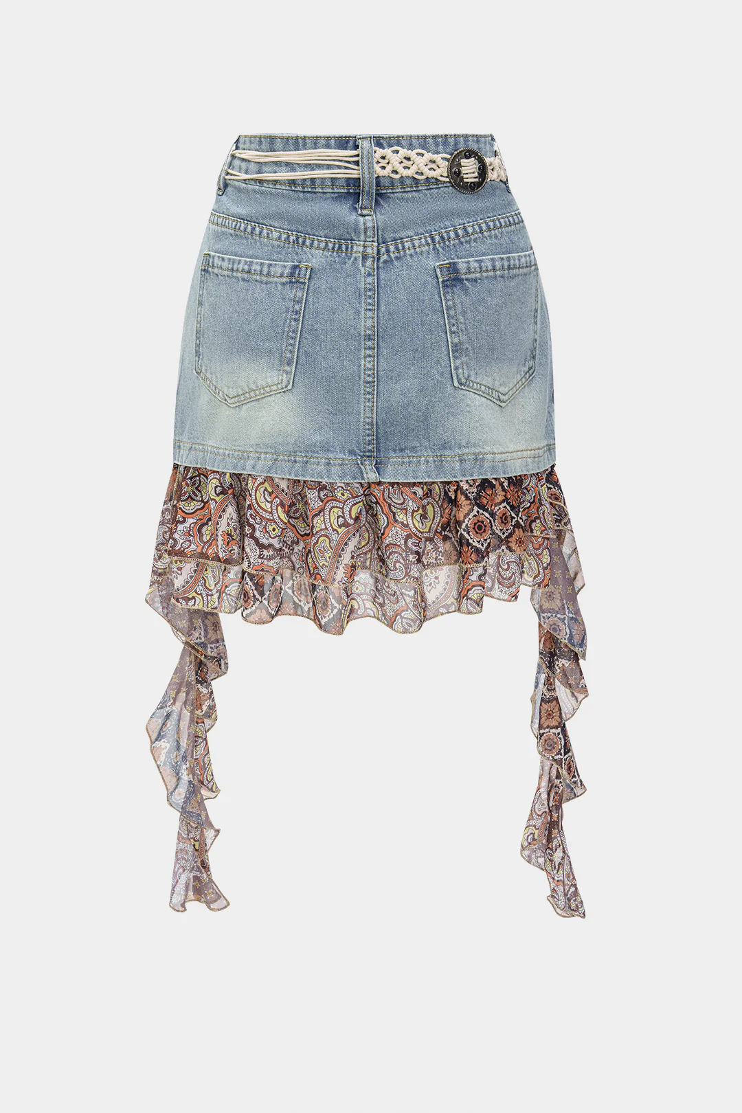Denim Patchwork High Waist Skirt - Image 2
