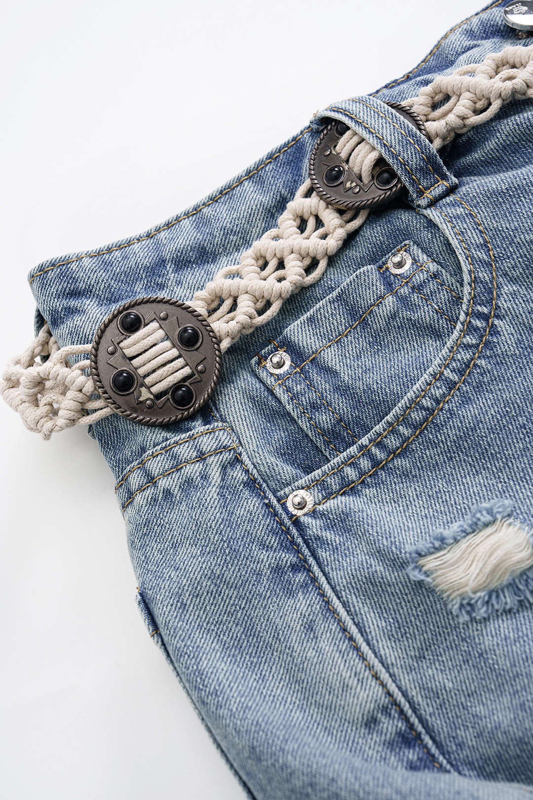 Denim Patchwork High Waist Skirt - Image 3