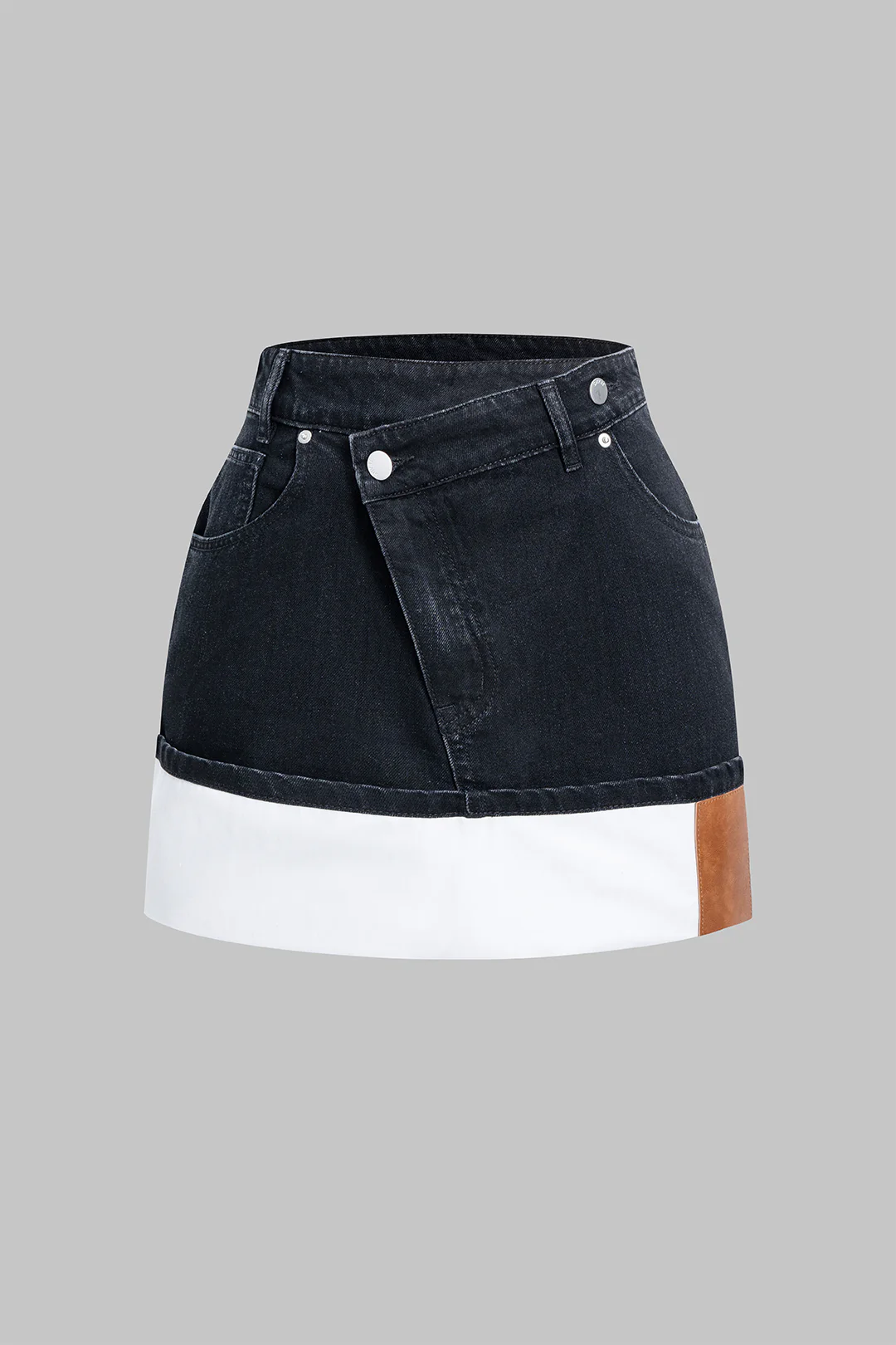 Denim Asymmetrical Patchwork Zipper Skirt - Image 5