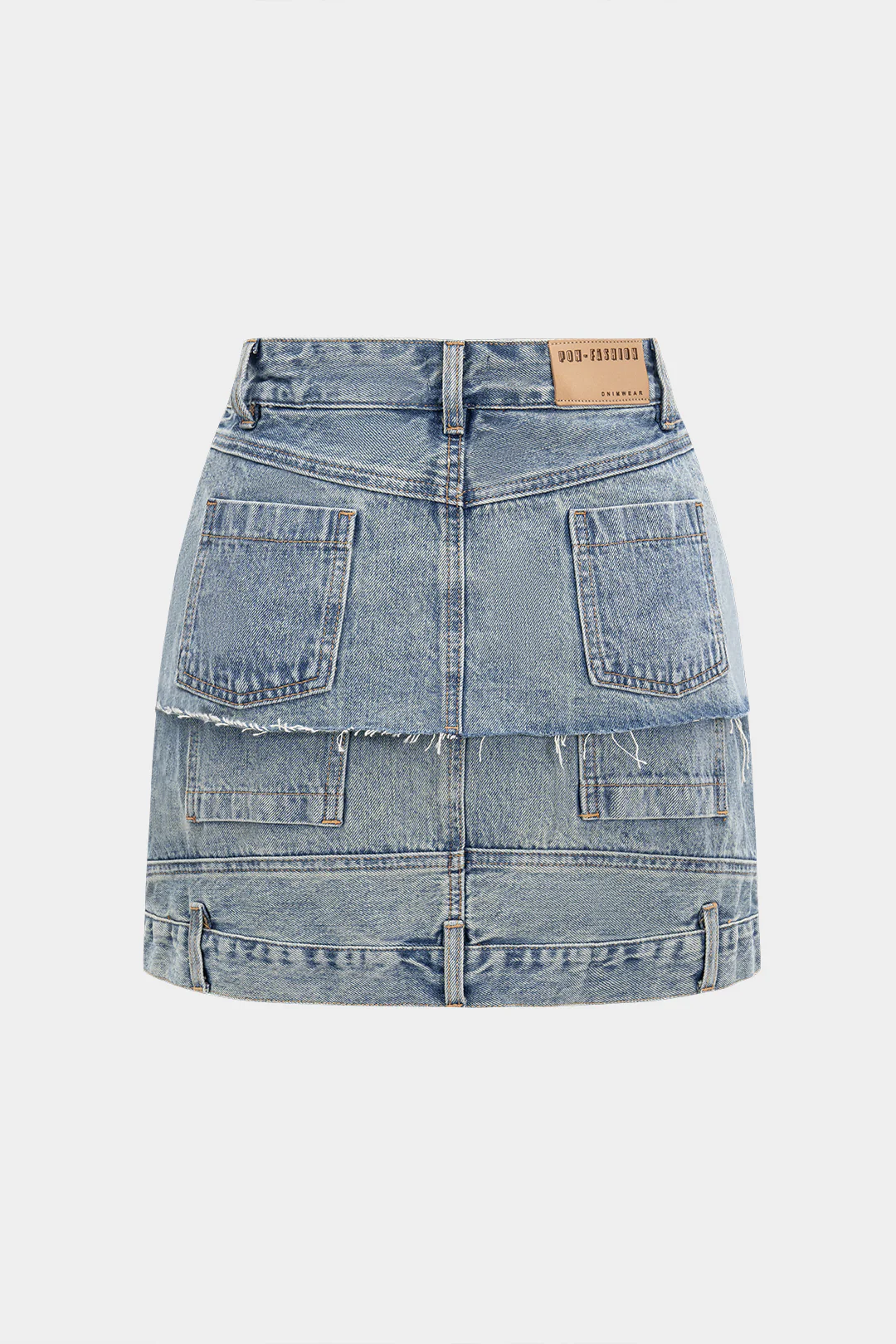 Denim Patchwork Pocket Zipper Skirt - Image 2