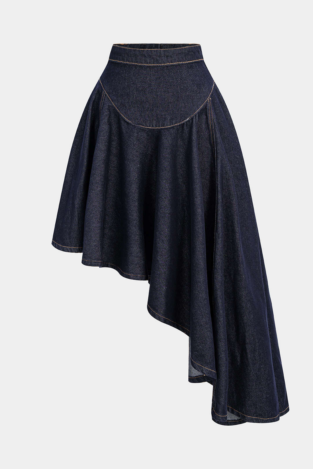 Denim Contrast Binding Ruffle Skirt