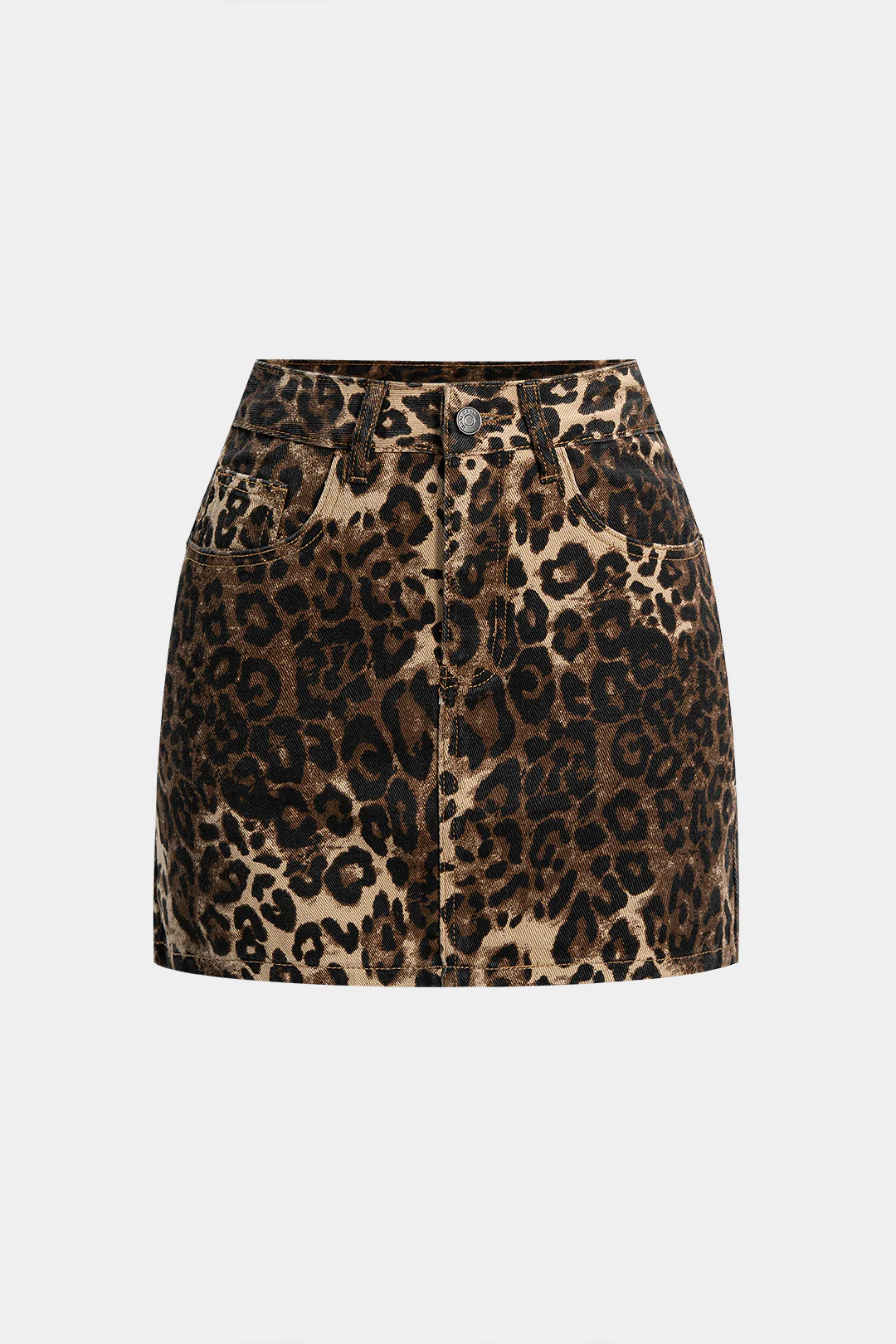 Denim Leopard Print High Waist Skirt