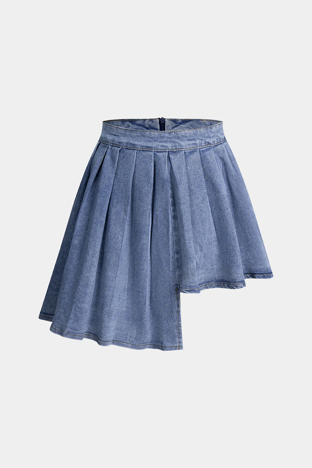 Denim Pleated Asymmetrical Skirt