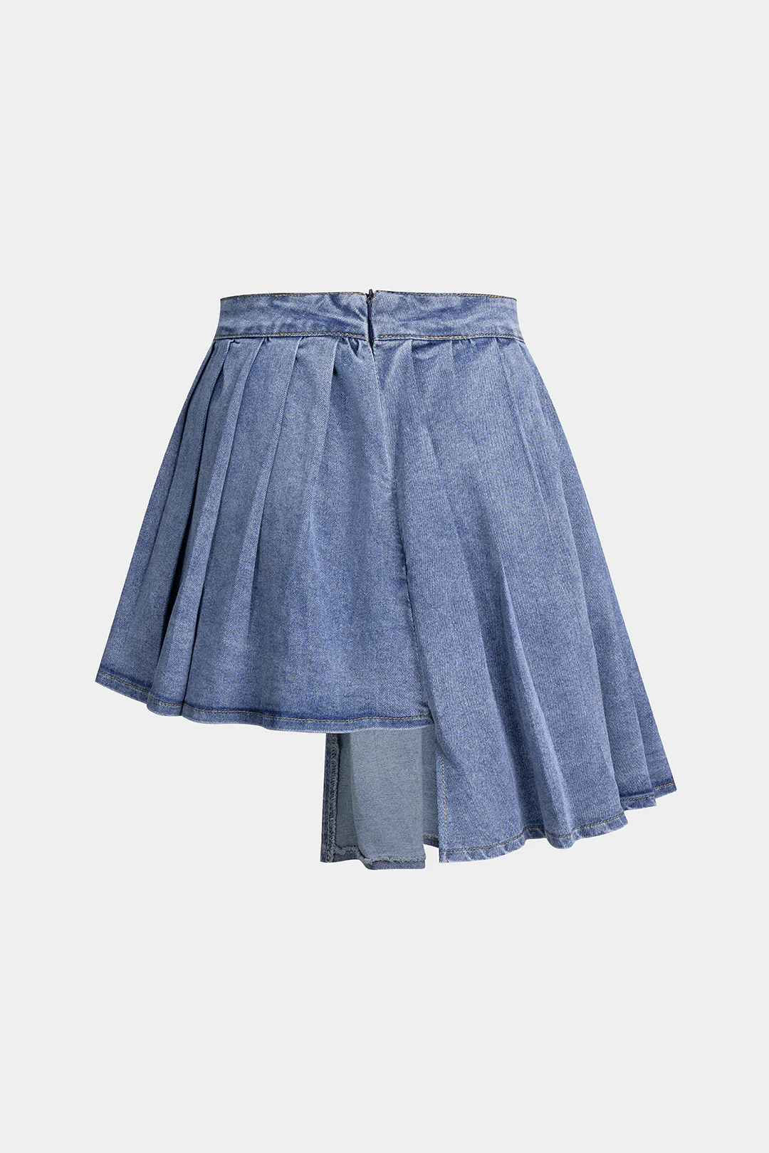 Denim Pleated Asymmetrical Skirt - Image 2