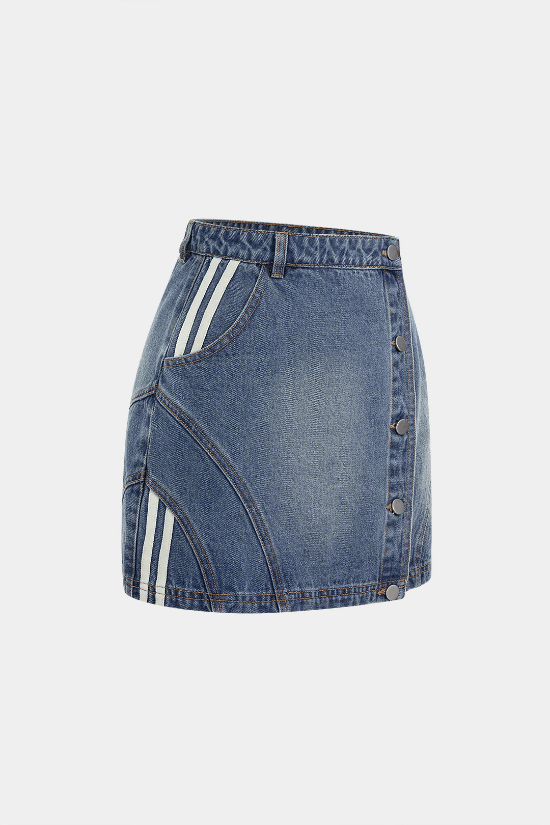 Denim Asymmetrical Seamdetail Button Skirt - Image 2