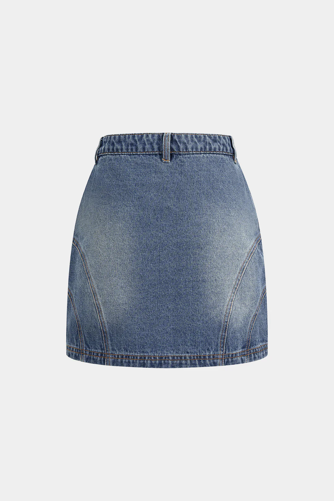 Denim Asymmetrical Seamdetail Button Skirt - Image 3