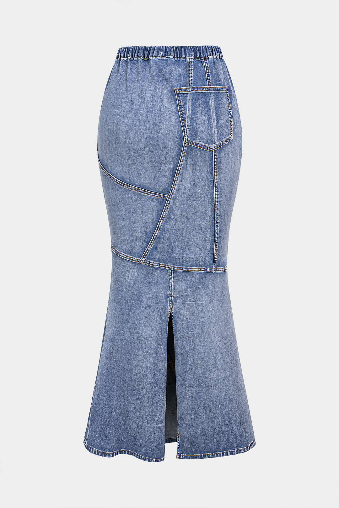 Denim Drawstring Asymmetrical Mermaid Skirt - Image 2