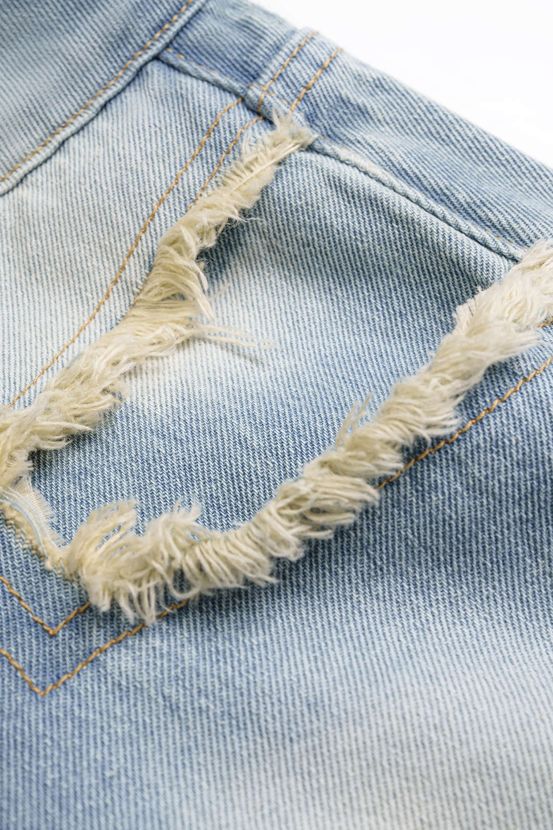 Denim Contrast Frayed Button Shorts - Image 3
