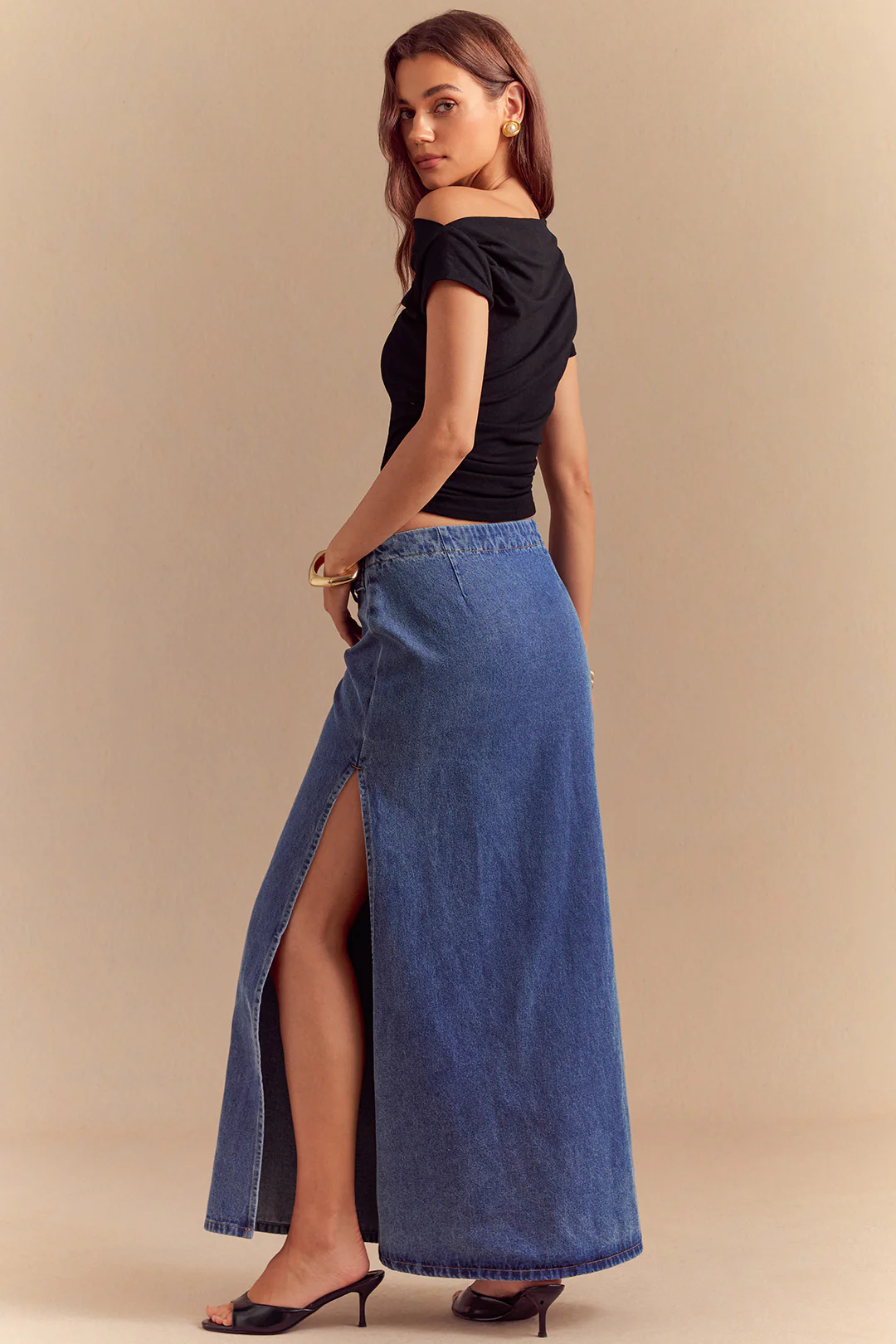 Denim Belted High Slit Skirt - Image 2
