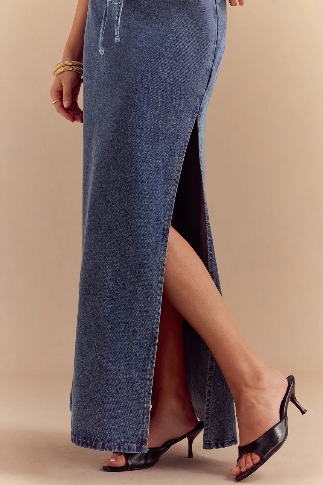 Denim Belted High Slit Skirt - Image 4