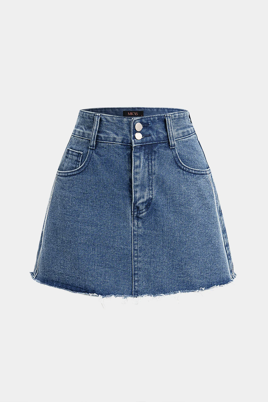 Denim Frayed Button Skirt