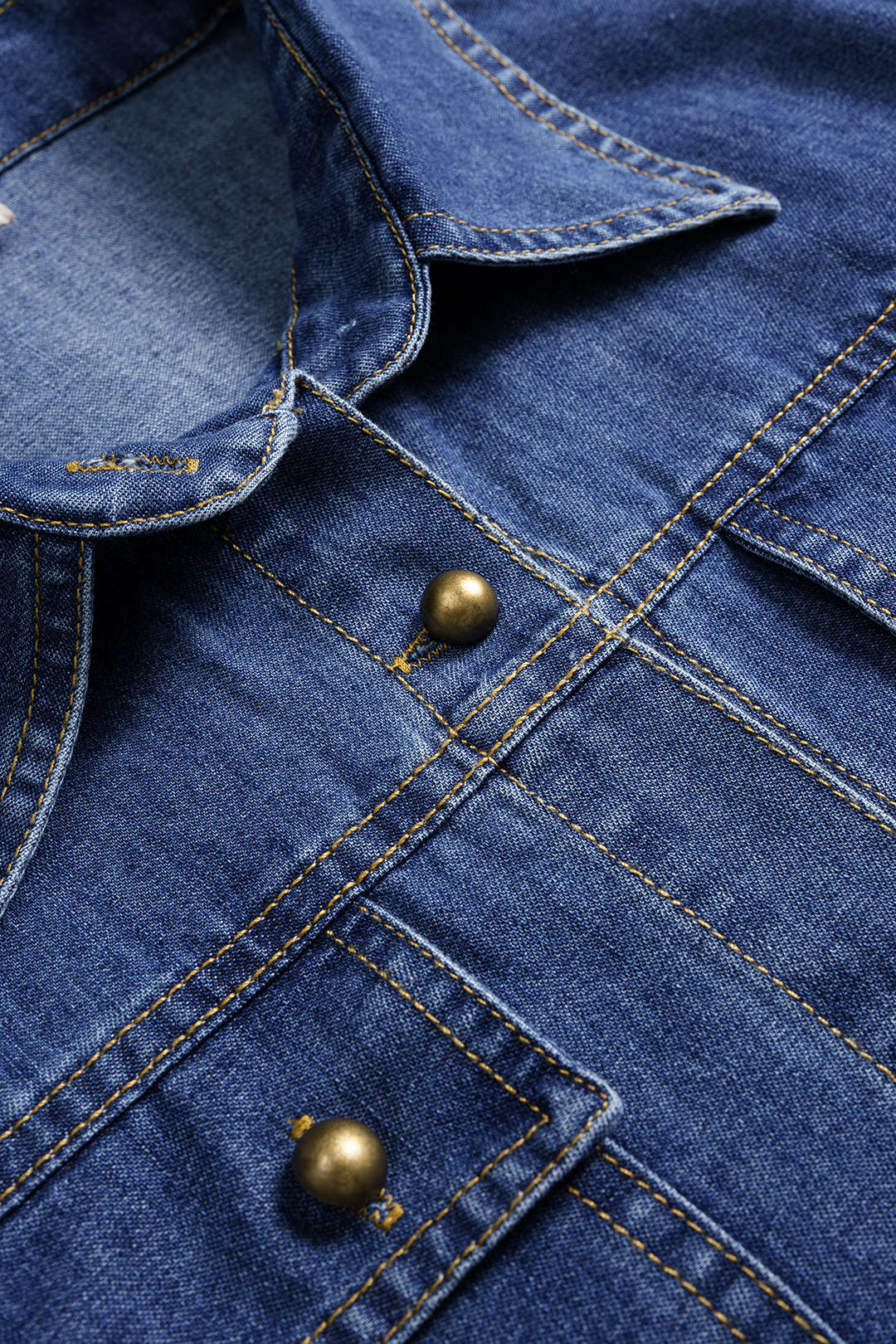 Denim Button Contrast Whipstitching Long Sleeve Shirt - Image 3