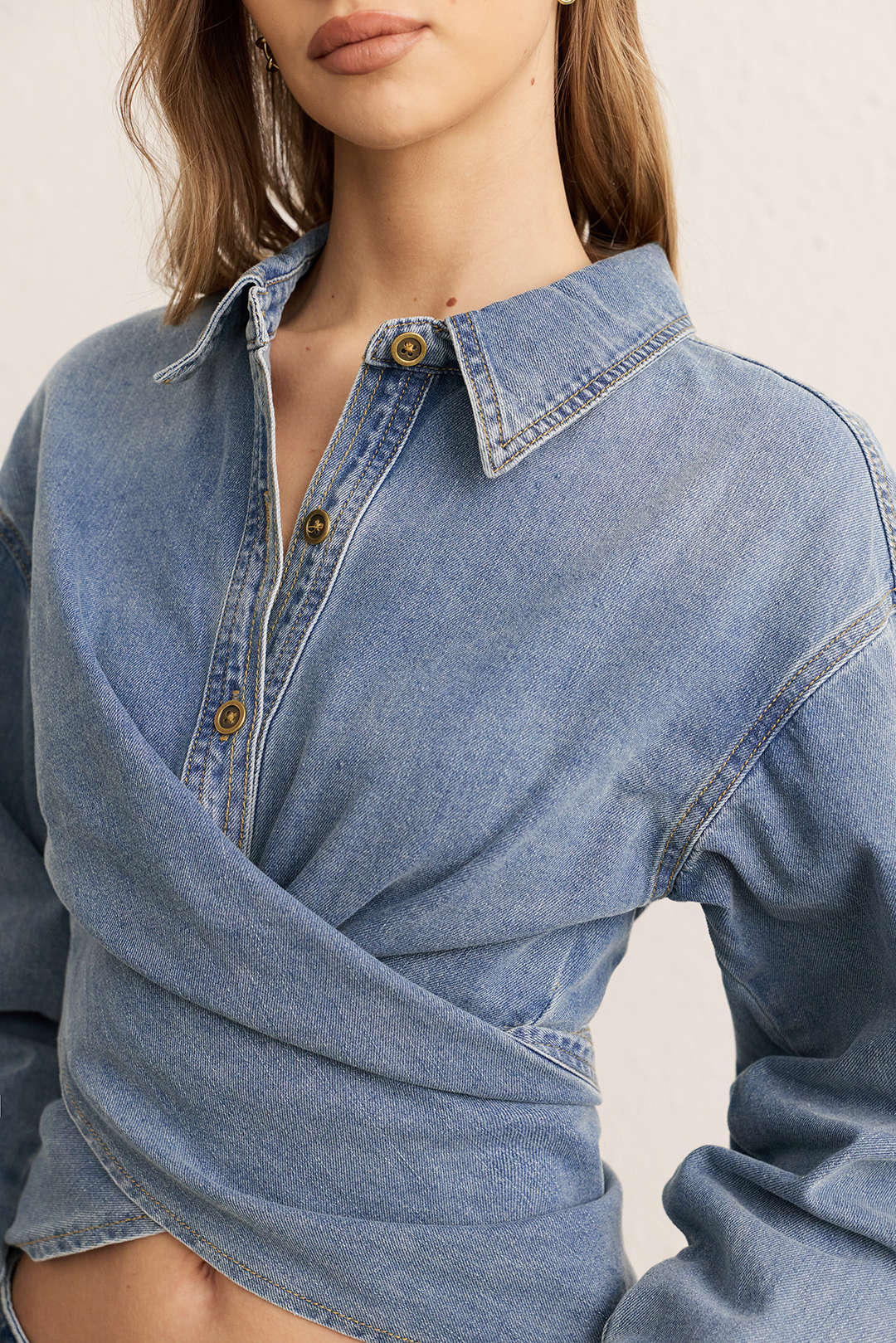 Denim Ruched Crossed Outerwear - Image 8