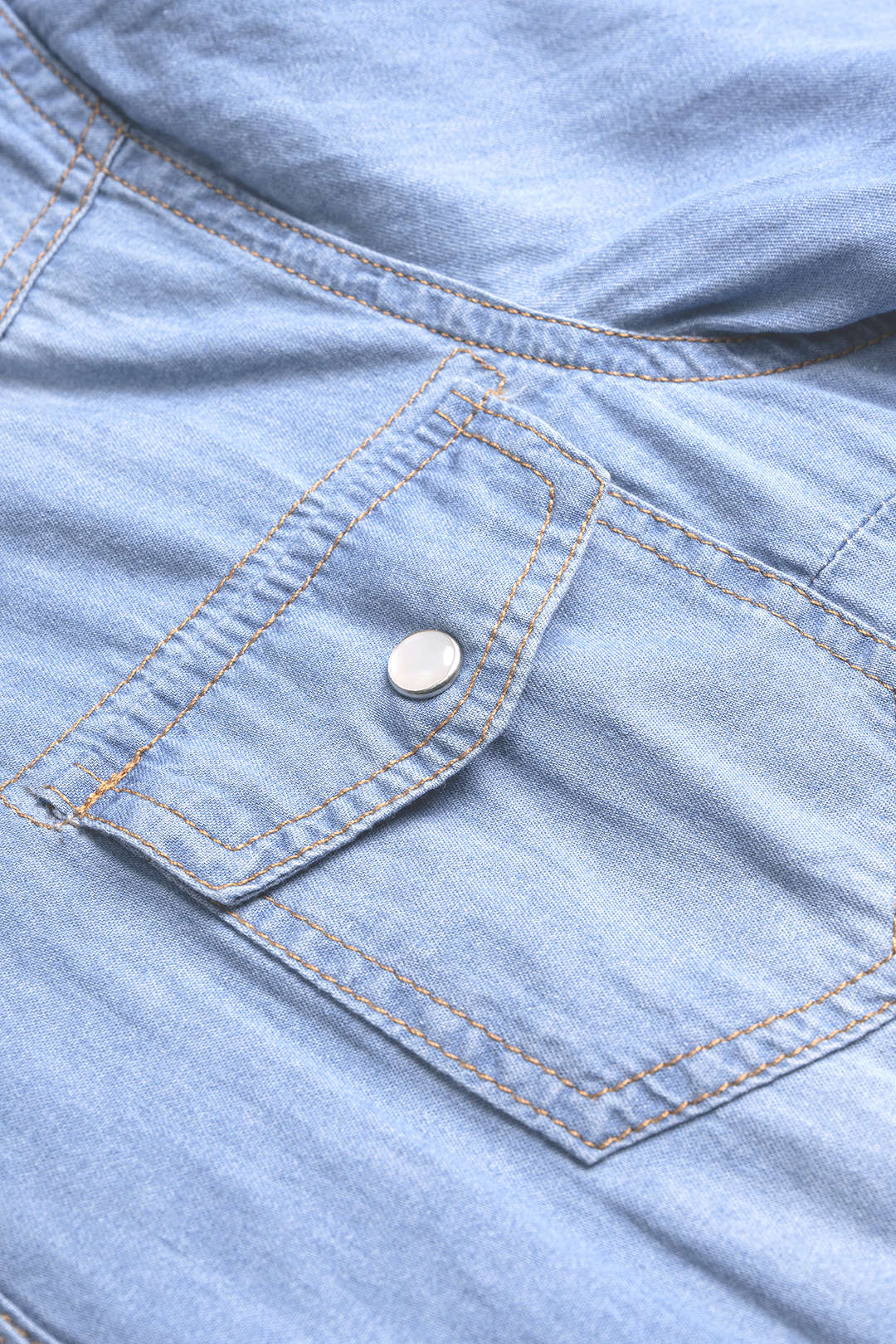Denim Lapel Knotted Short Sleeve Shirt - Image 3