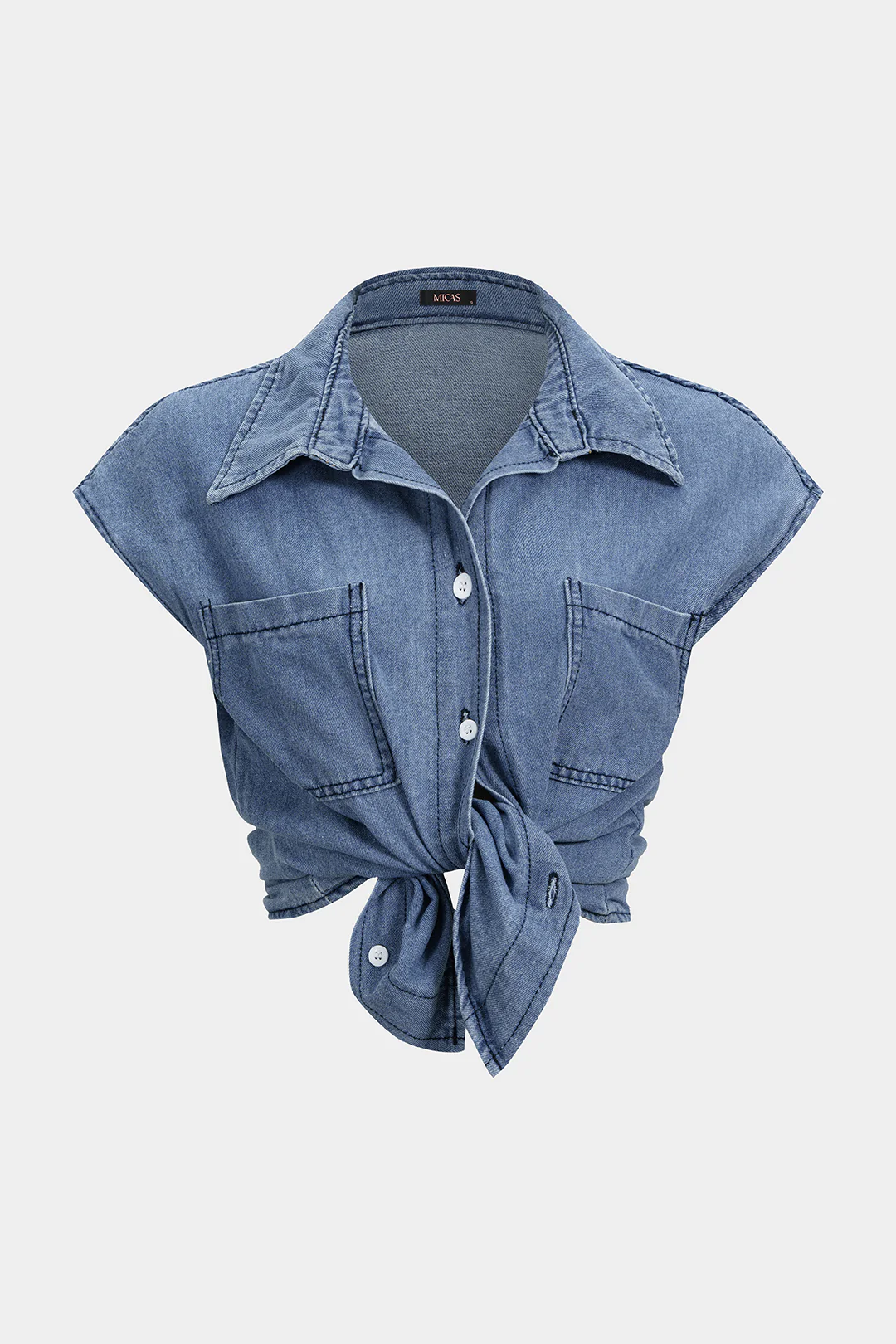 Denim Lapel Pocket Sleeveless Shirt