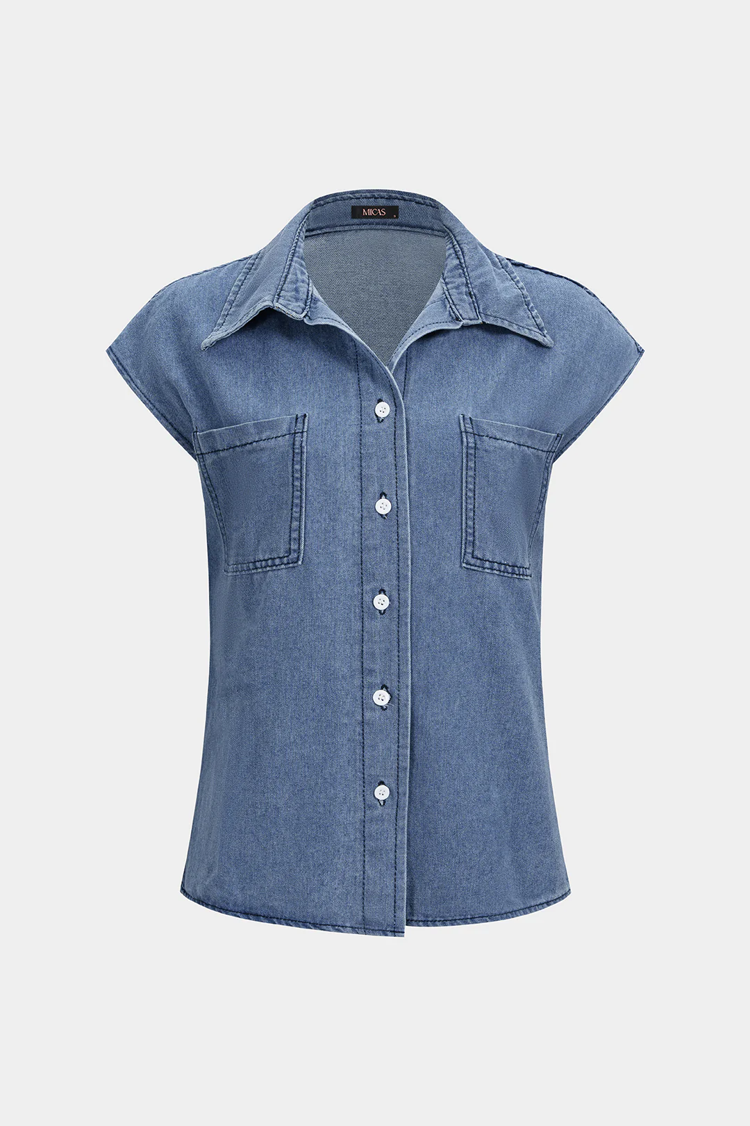 Denim Lapel Pocket Sleeveless Shirt - Image 2