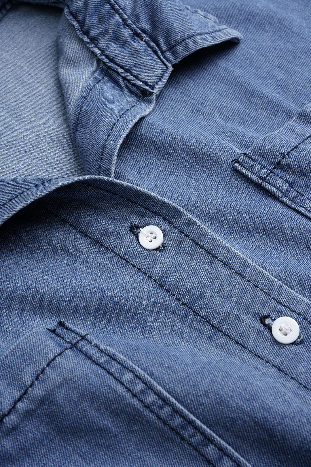 Denim Lapel Pocket Sleeveless Shirt - Image 4
