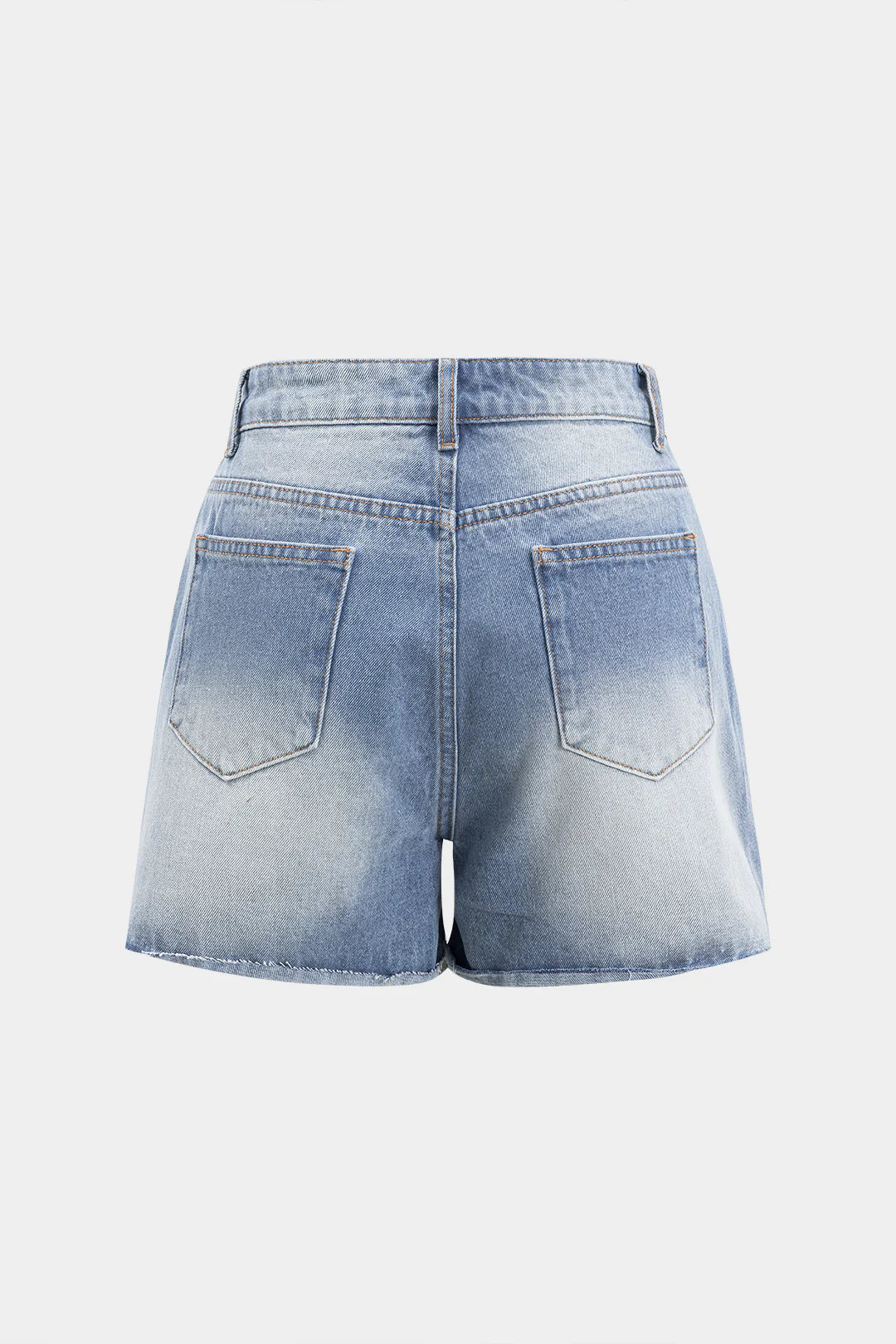 Denim Asymmetrical Button Pocket Ripped Shorts - Image 2