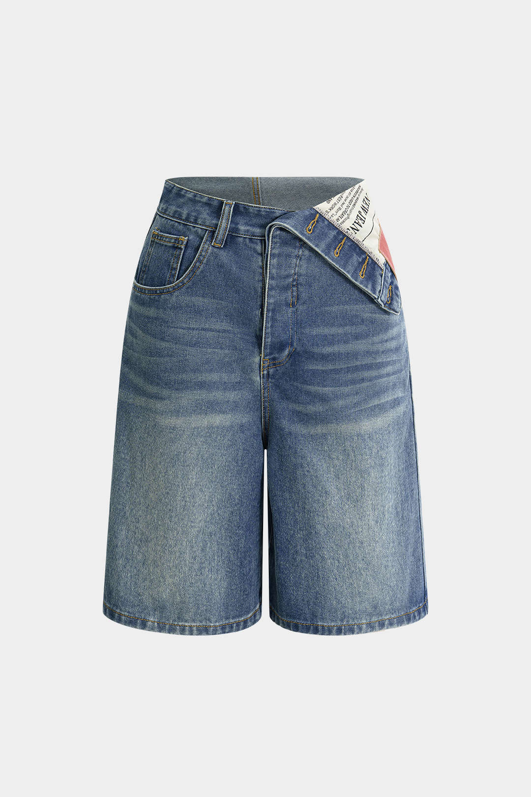 Denim Asymmetrical Pocket Shorts - Image 2