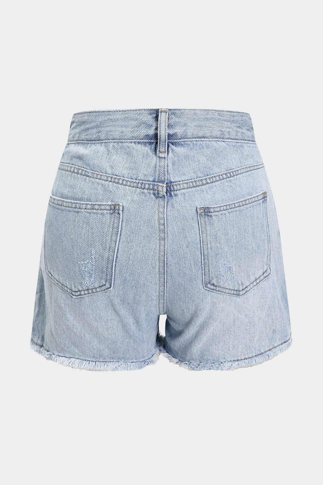 Denim Bead Chain Decor Ripped Frayed High Waist Shorts - Image 2