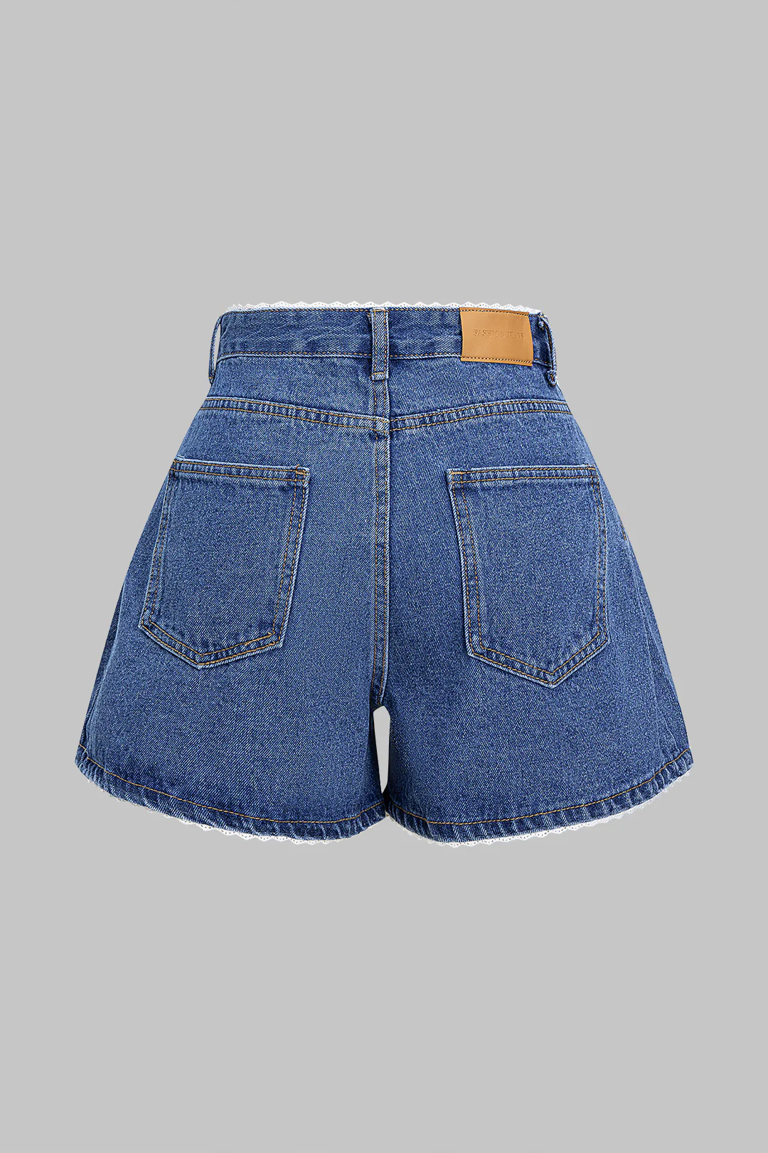 Denim Patchwork Lace Ruched High Waist Wide Leg Shorts - Image 2