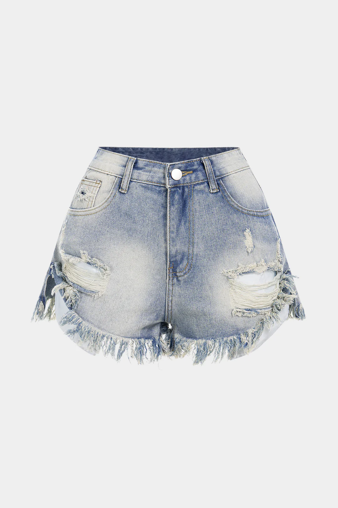 Denim Ripped Fringe High Waist Wide Leg Shorts