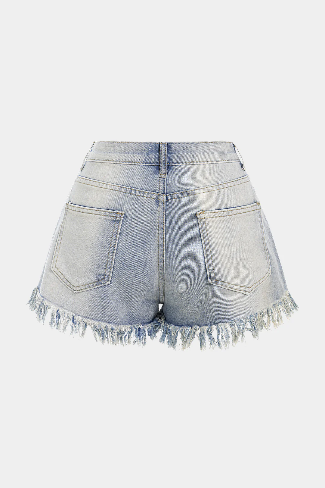 Denim Ripped Fringe High Waist Wide Leg Shorts - Image 2