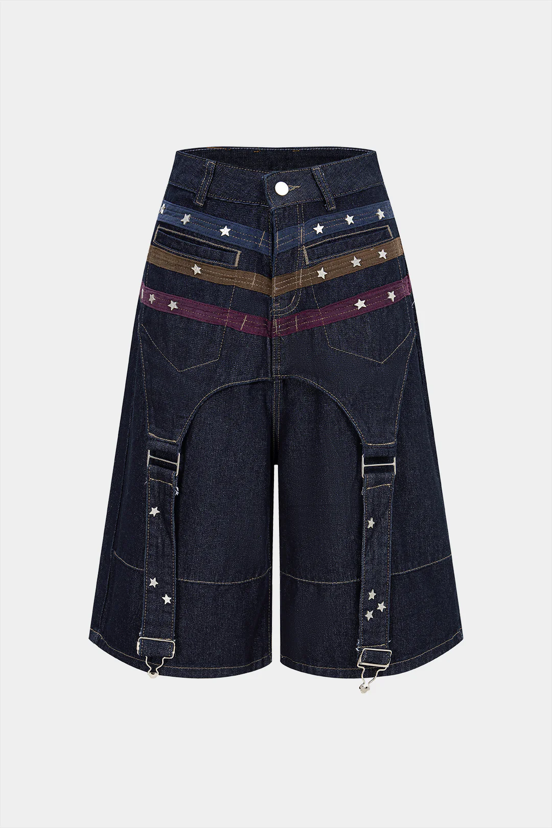 Denim Contrast Star Pattern Shorts