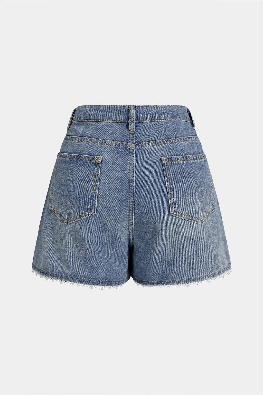 Denim Patchwork Lace Trim High Waist Wide Leg Shorts - Image 2