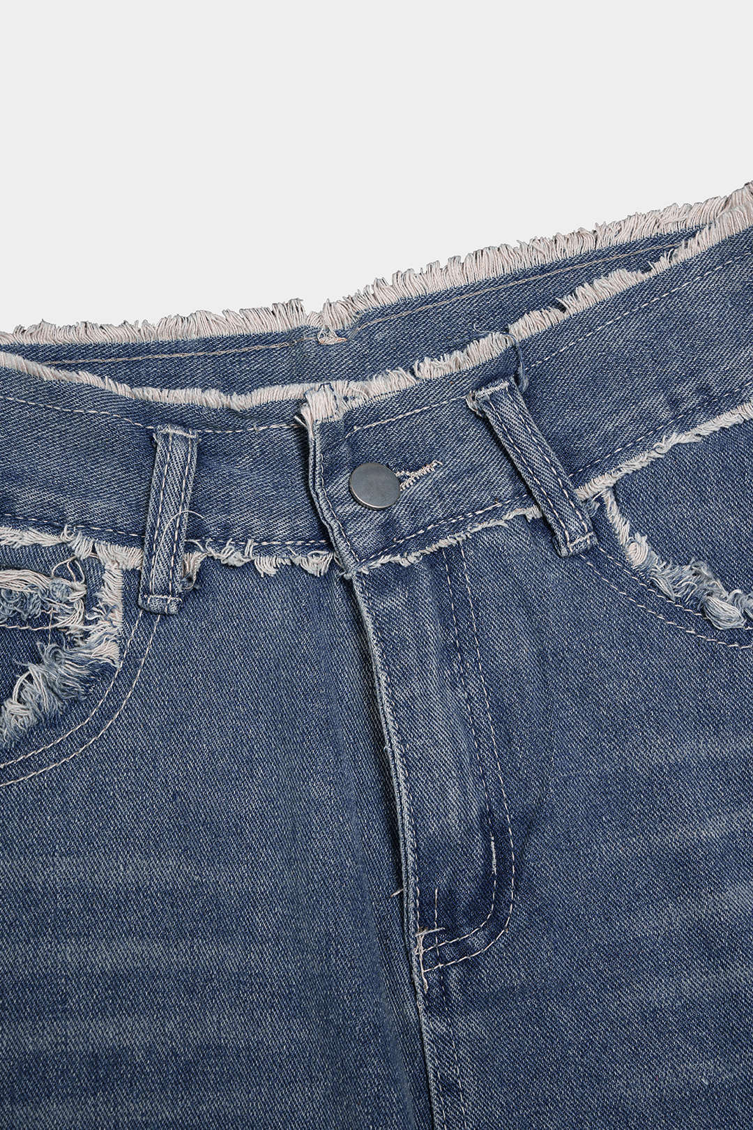 Denim Frayed High Waist Straight Leg Shorts - Image 3