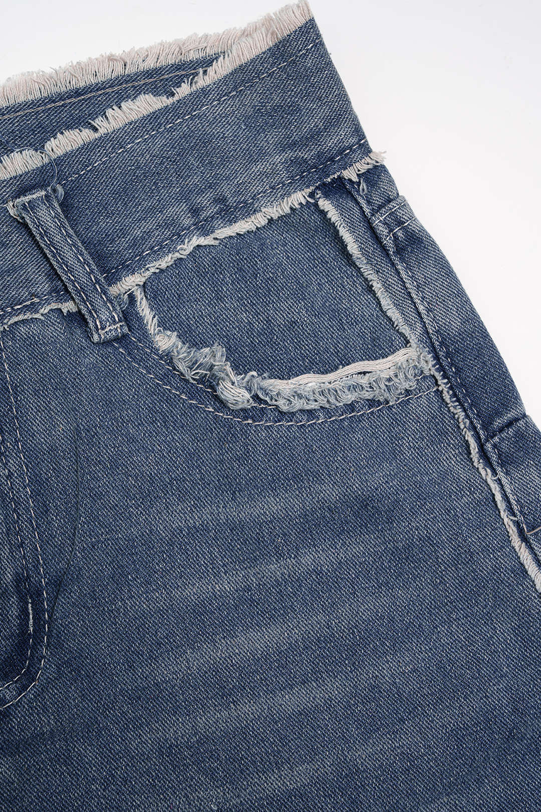 Denim Frayed High Waist Straight Leg Shorts - Image 4