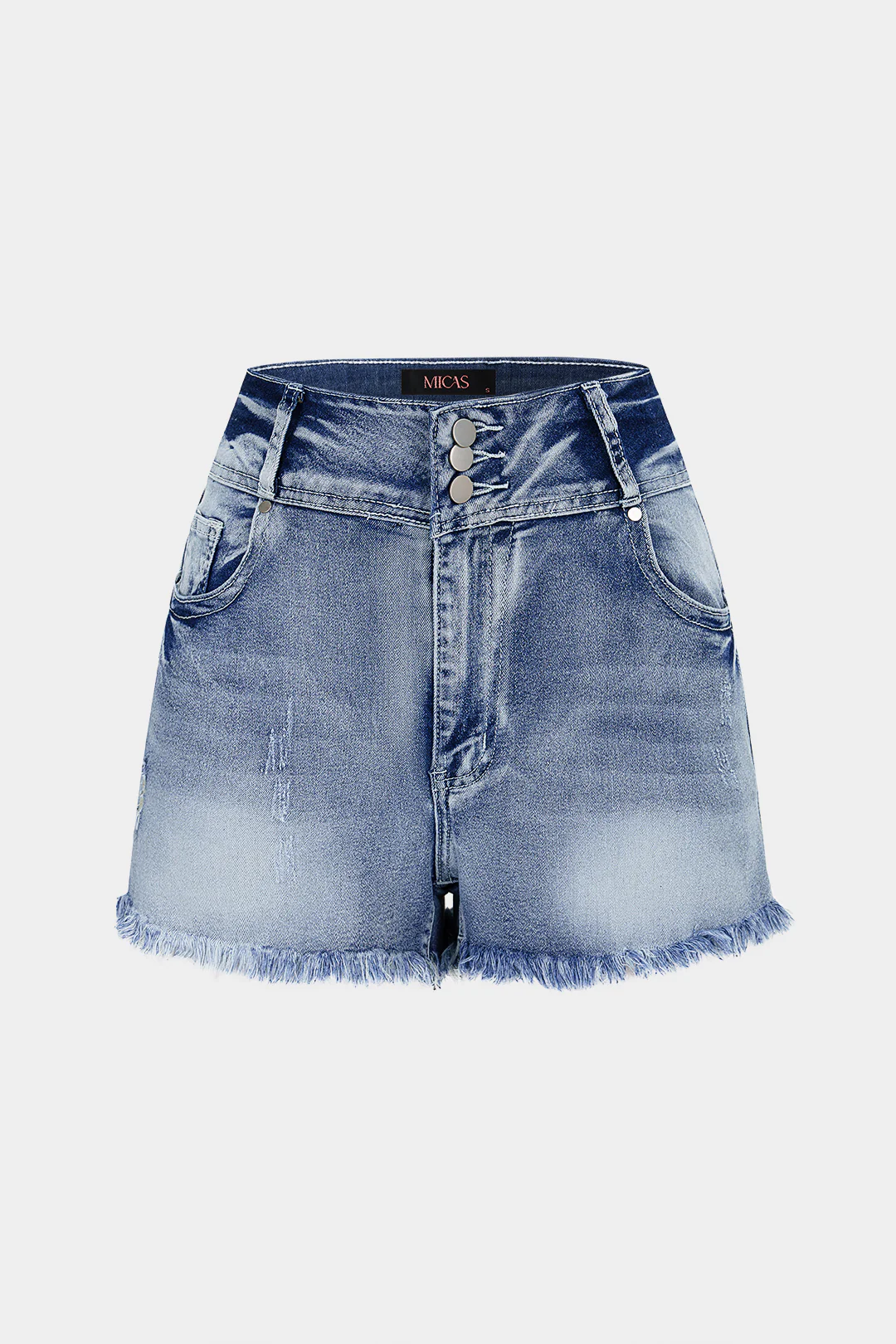 Denim Button High Waist Frayed Shorts