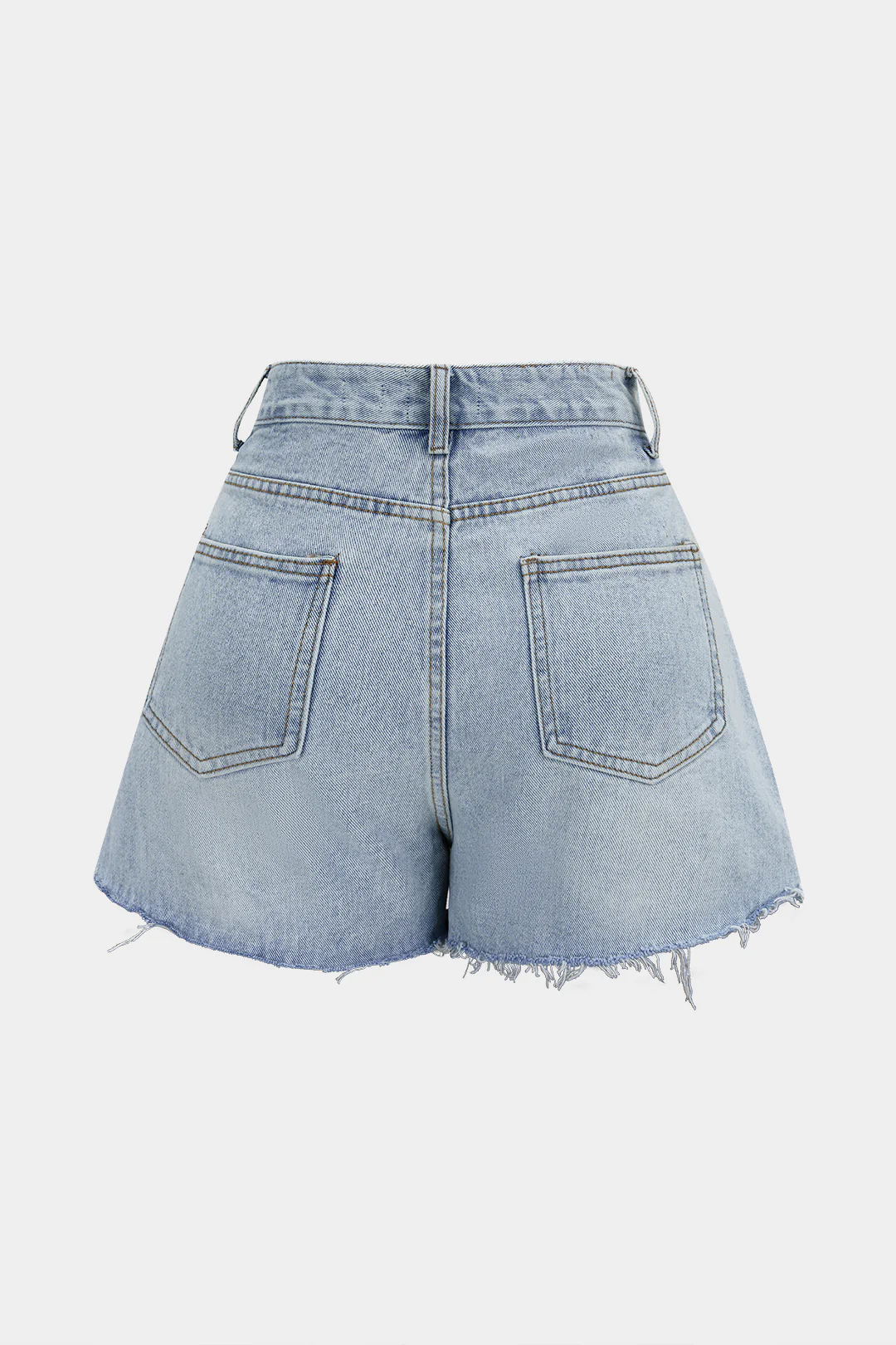 Denim Patchwork Lace Asymmetrical Frayed Shorts - Image 2