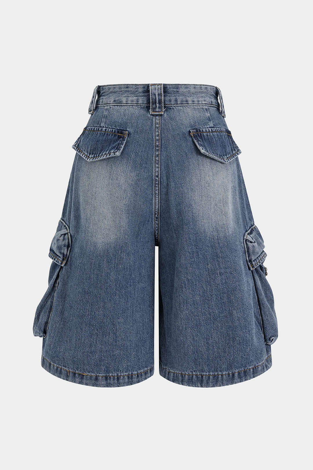 Denim Pocket Stitching Wide Leg Shorts - Image 2