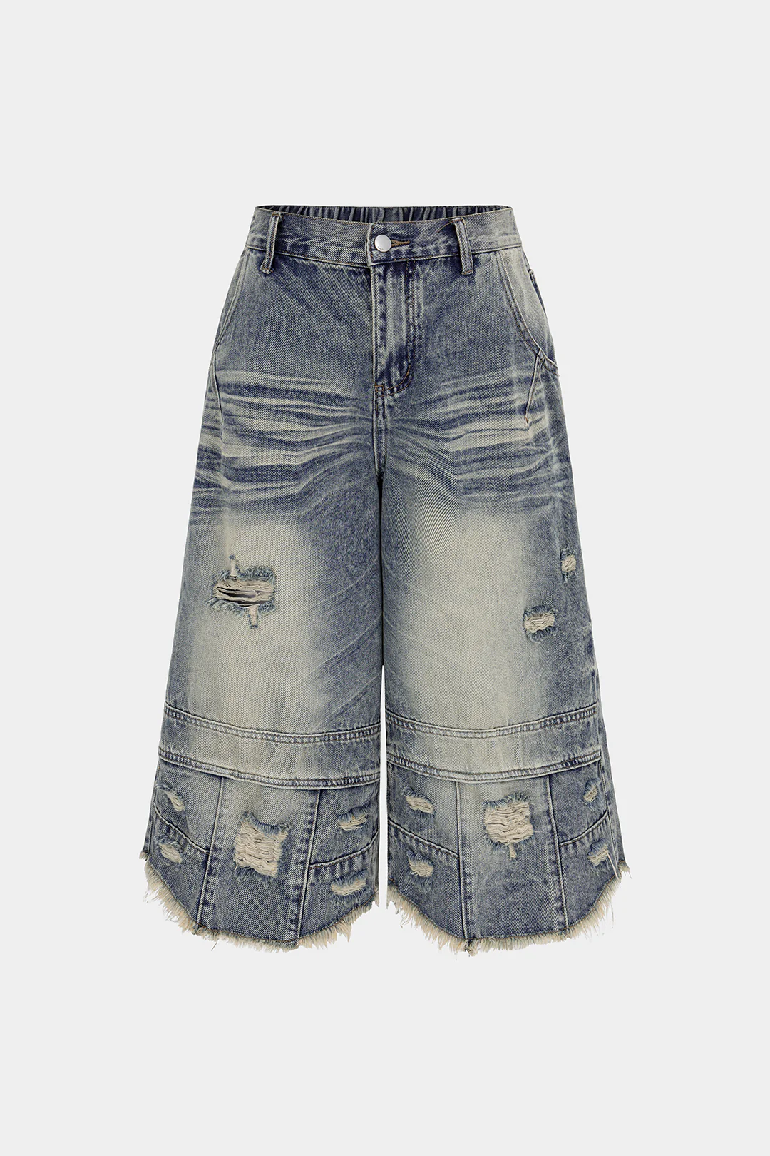 Denim Asymmetrical Ripped Shorts